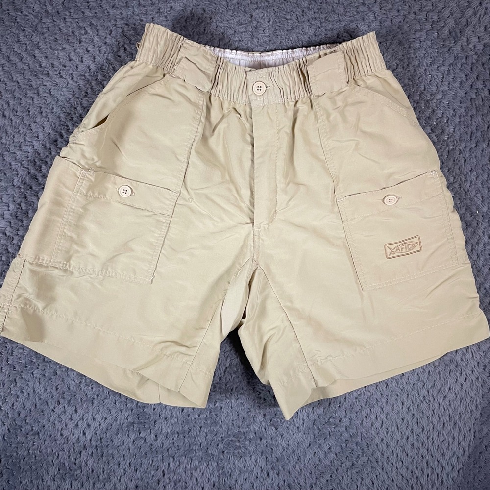 AFTCO Mens Fishing Shorts Size 30 Tan Nylon Elastic Waist Utility Outdoor Casual